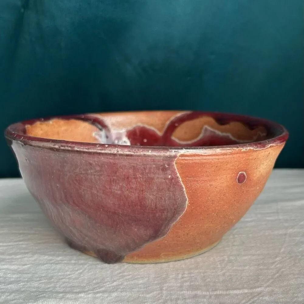Blue Ridge Pottery BRP Red Purple Heavy Drip Glaze Bowl